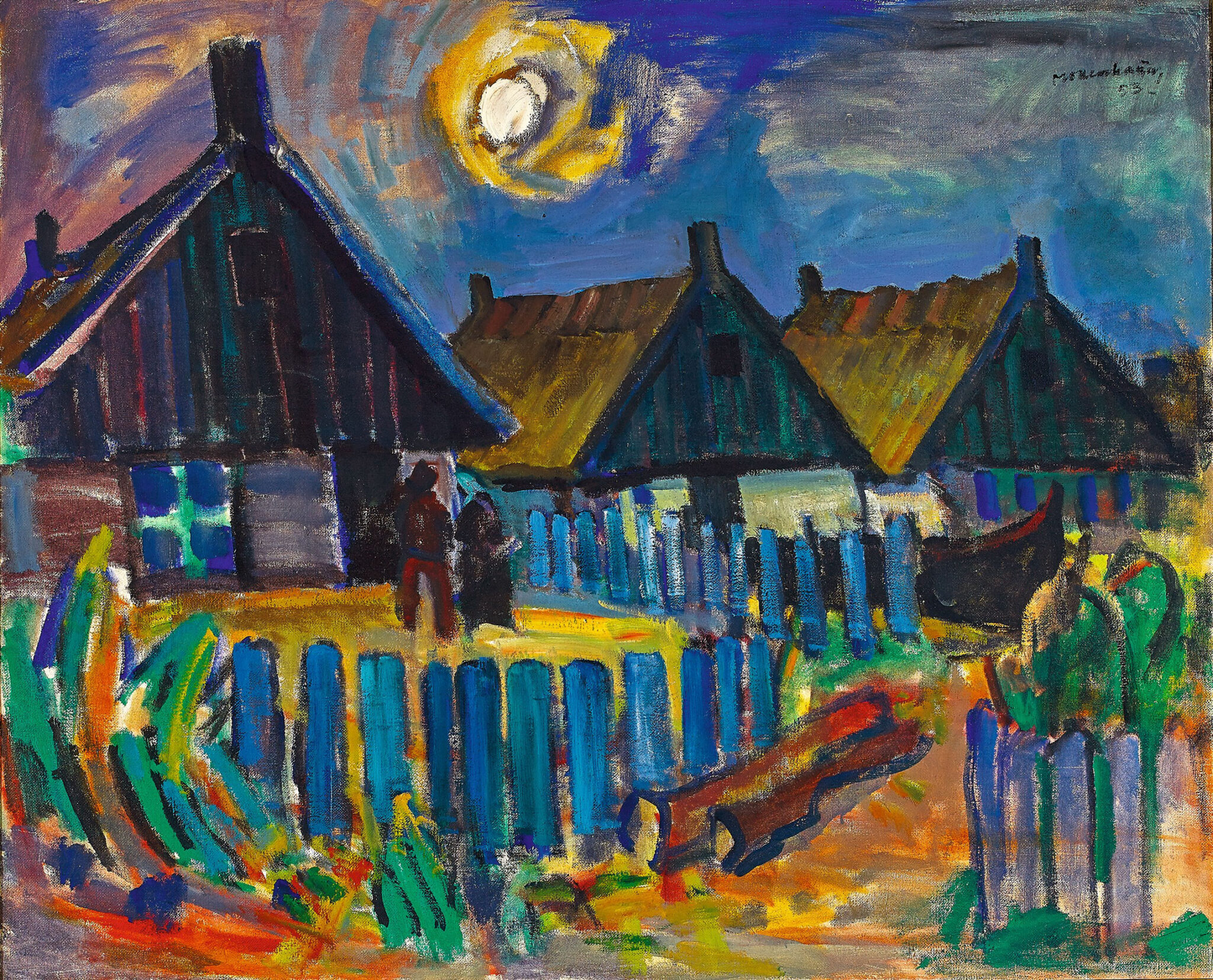 Ernst Mollenhauer: farbintensive Fischerhäuser in Nidden unter leuchtender Sonne
